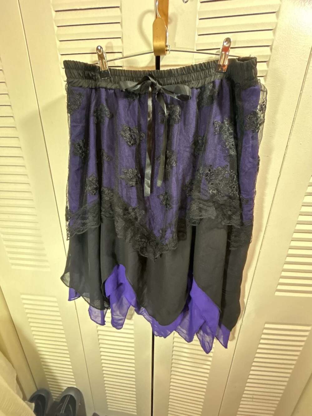 Fairy Pixie ruffle, lace –BohoGlamY2K Whimsigoth Fairygrunge Purple Black Skirt